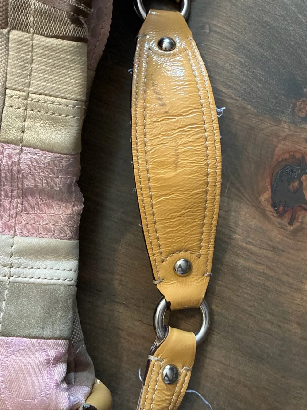 Coach Patchwork Shoulder Bag in Pink and Tan
